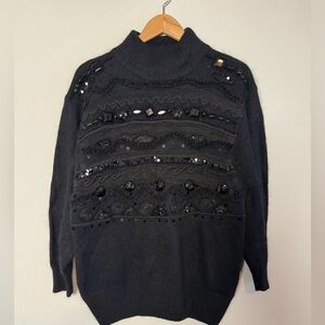 Vintage 90’s Black Embellished Mockneck Sweater, Size M